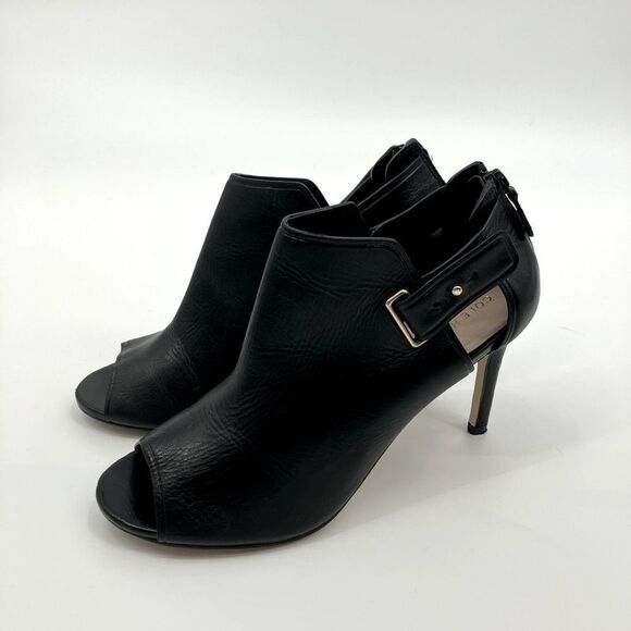 Cole Haan Women Black Open Toe Straps Boot Heels Size 8 | Leather - Picture 1 of 9